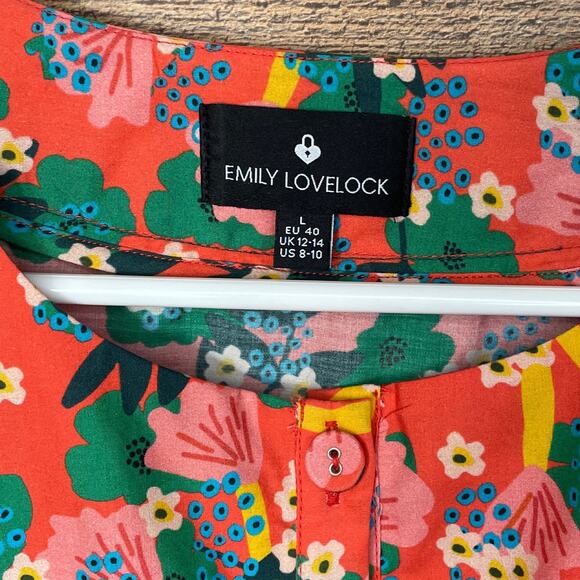 NEW Emily Lovelock Button Front Long Sleeve Dress Floral Cactus Size Large 8 10 - Picture 6 of 11